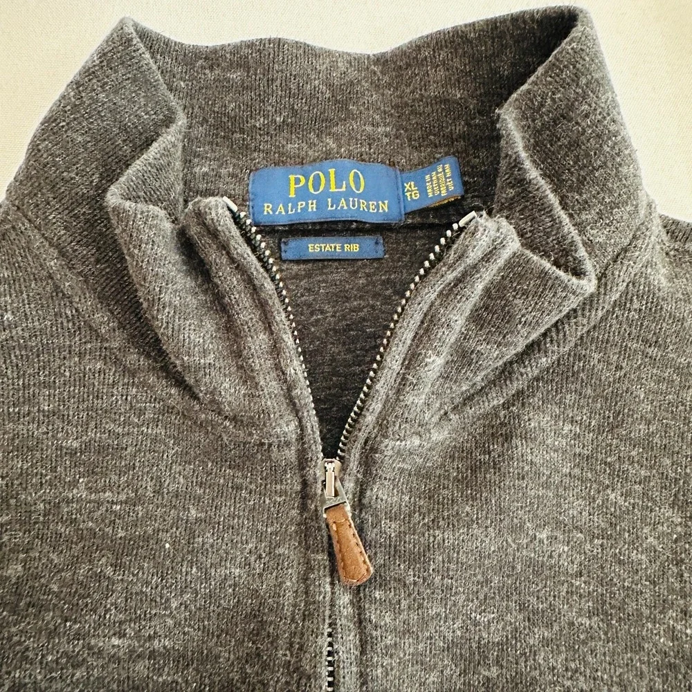 Polo Ralph Lauren Estate Rib Sweater Men XL Gray Pullover Quarter Zip Flesh Pony